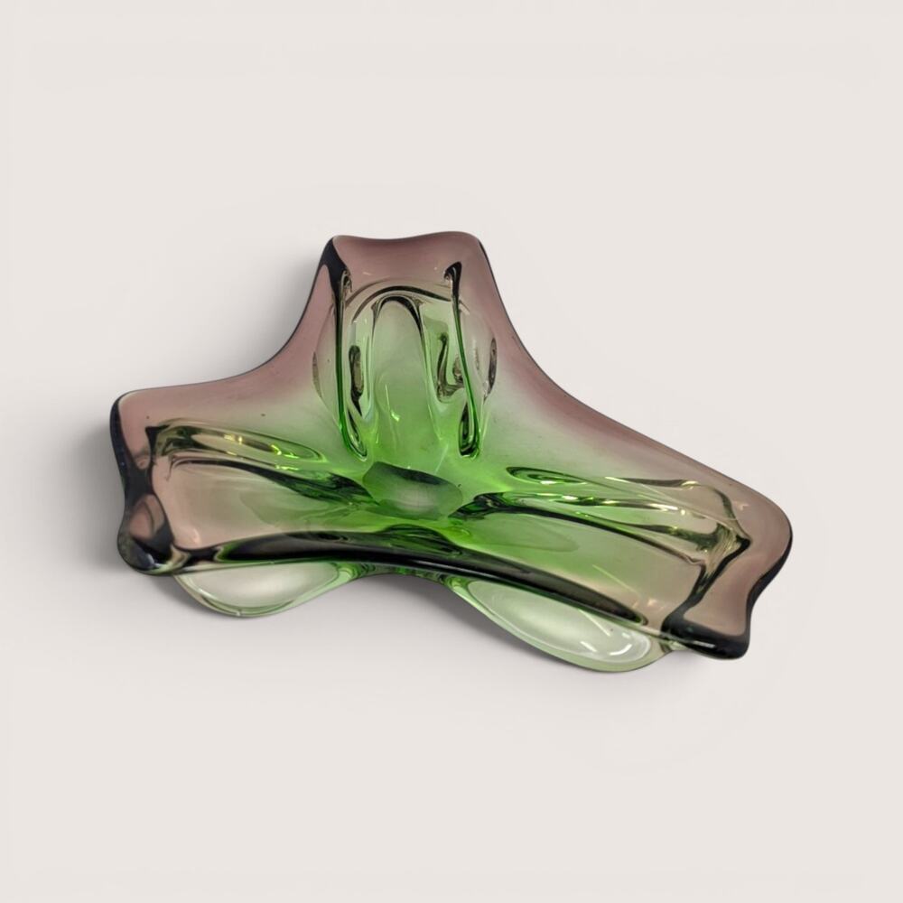 Vintage Italian Freeform Green and Amethyst Art Glass Dish